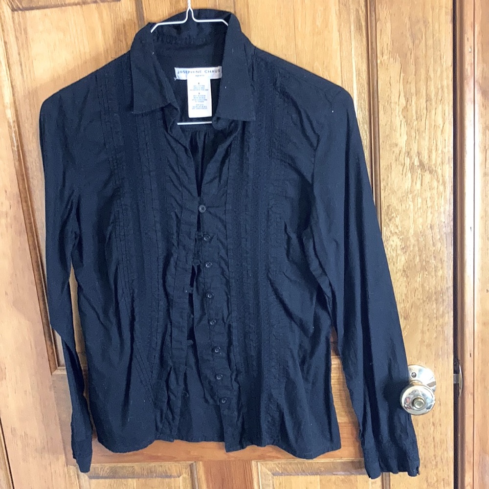 Josephine Chaus Detailed Black Button Down Blouse